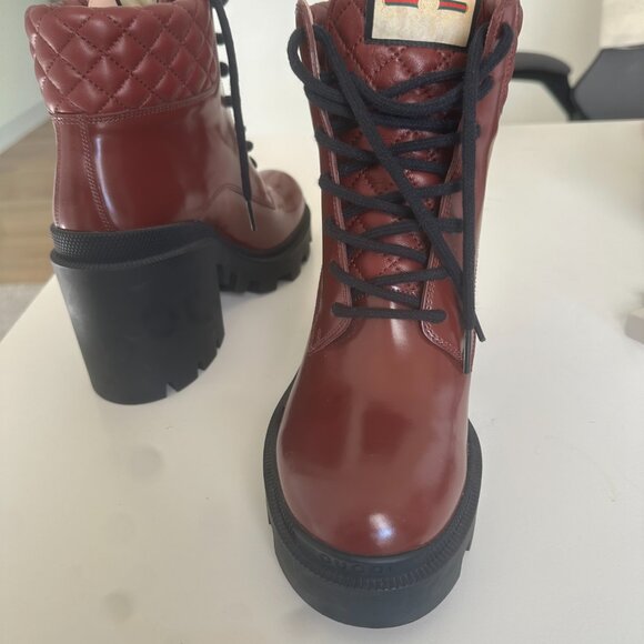 Gucci Red Quilted Lace Up Ankle Combat Boots NEW - Picture 8 of 14